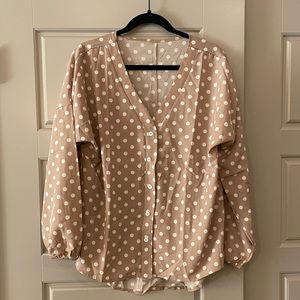 Tan polka dot blouse